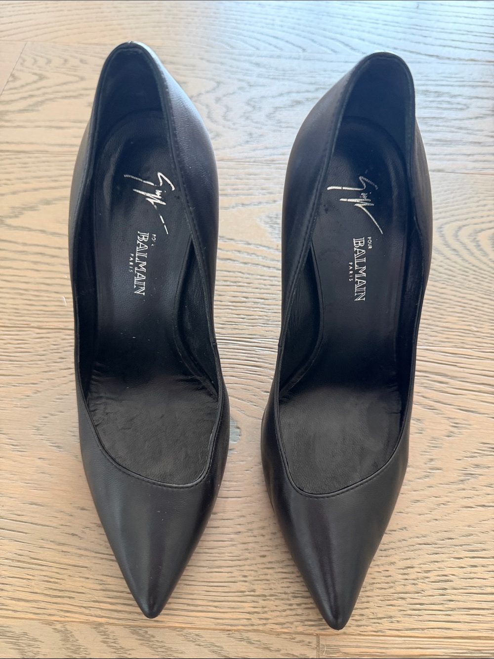 Balmain Black Leather Pointed-Toe Stiletto Pumps